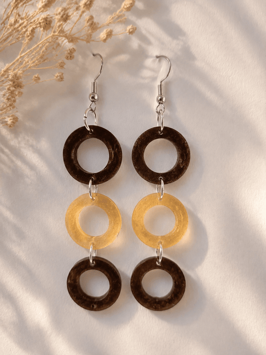 Boucles d'Oreilles Pendantes PALMA – Cascade d'Anneaux Rétro Brun & Ambre - Créa.Bijoux