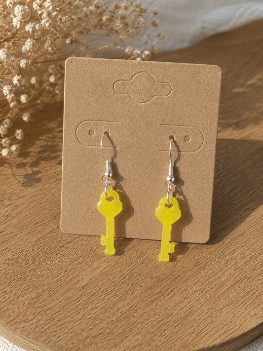 Boucles d'Oreilles Petites Clés Magiques – Jaune Lumineux Pailleté - Créa.Bijoux
