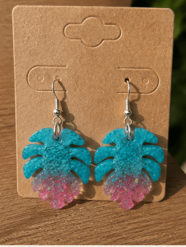 Boucles d'Oreilles Tropicales Monstera – Effet Pailleté - Créa.Bijoux