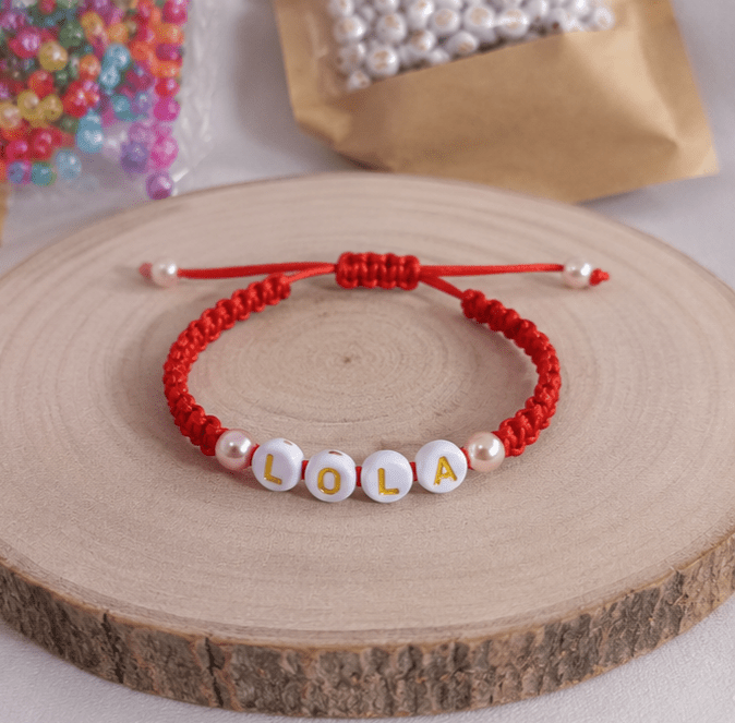 Bracelet Prénom Personnalisé Tressé – Rouge Passion & Lettres Dorées - Créa.Bijoux